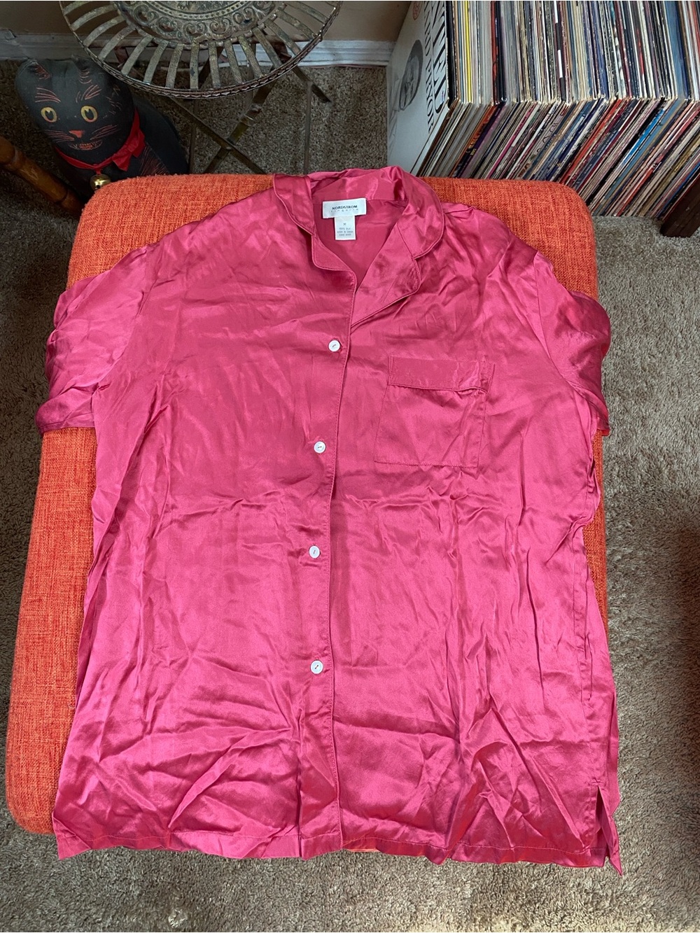VTG Nordstroms Lingerie Rose Pink Silk Pajamas Set Top Pants Bottoms - Picture 8 of 15